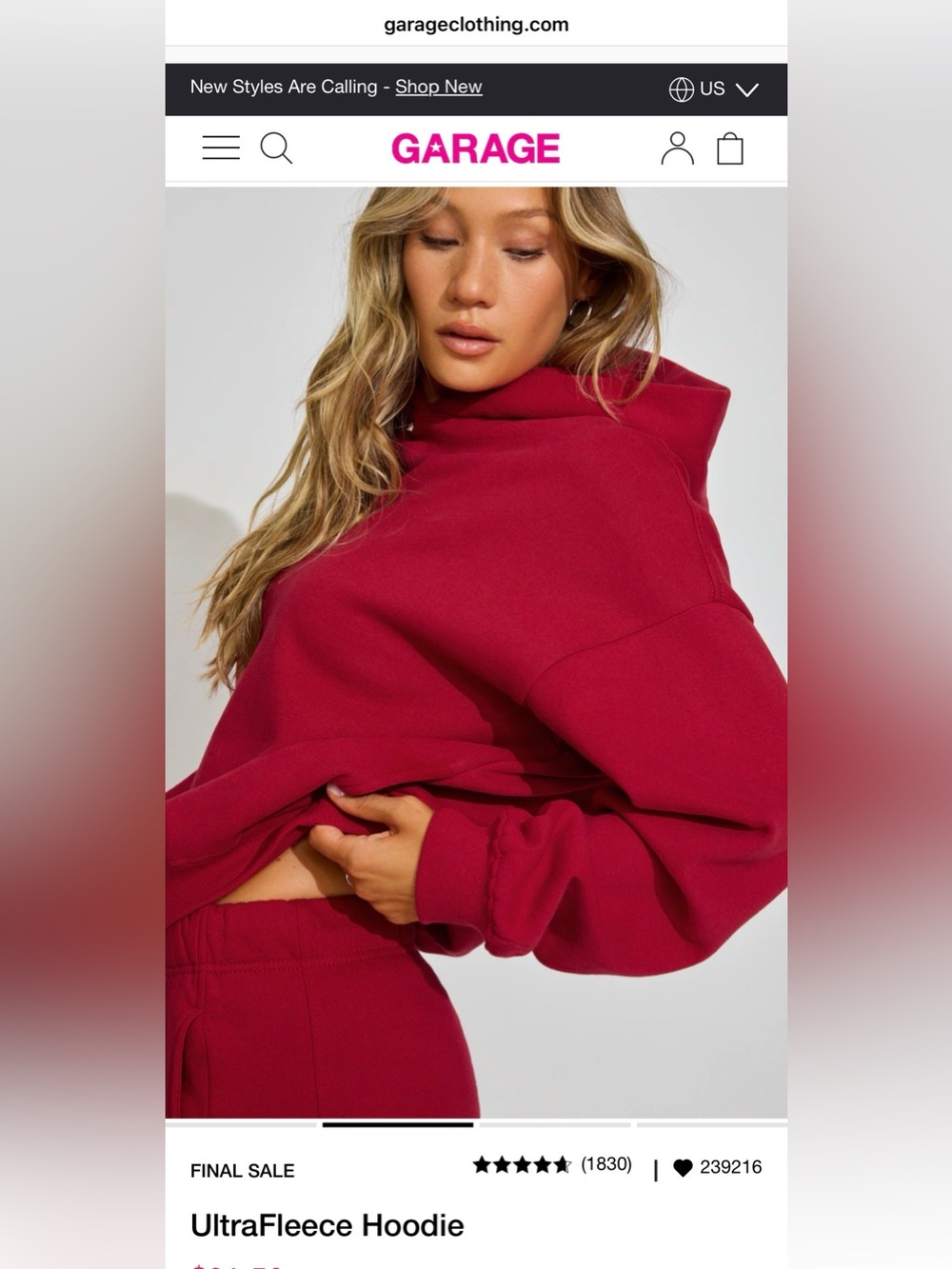 Garage UltraFleece Hoodie in Red